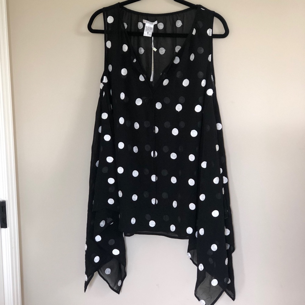Esley Black & White Sheer Polka Dot top *NWT* Sz L